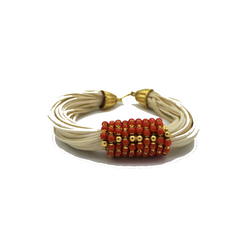 BRACCIALE ORO 18 CARATI, CORALLO E CORDA